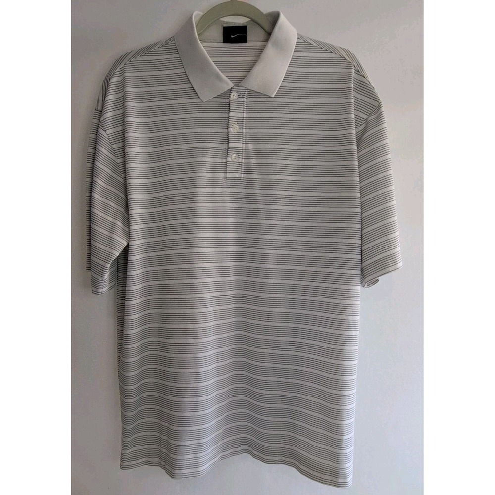 Nike Golf Men's Striped Polo Shirt Short Sleeve White Black Size Large